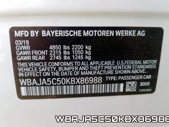 WBAJA5C50KBX86988 фото 2