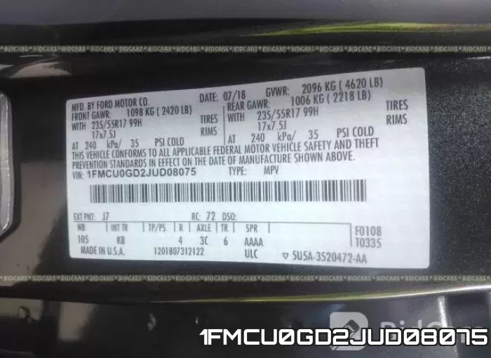 1FMCU0GD2JUD08075 фото 10