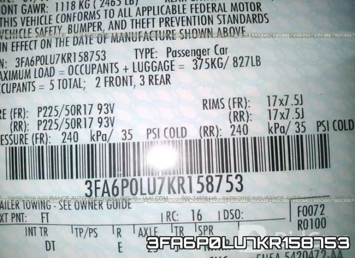 3FA6P0LU7KR158753 фото 10