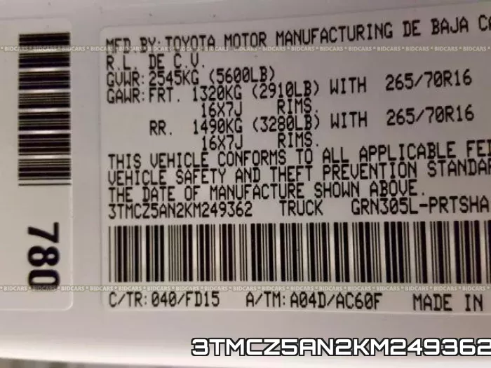 3TMCZ5AN2KM249362 фото 2