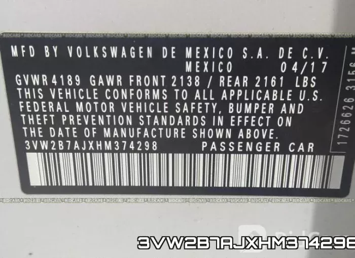 3VW2B7AJXHM374298 фото 10