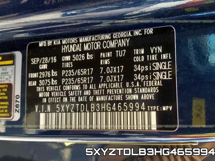 5XYZTDLB3HG465994 фото 2