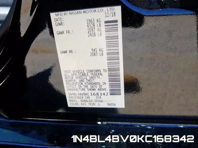 1N4BL4BV0KC168342 фото 2