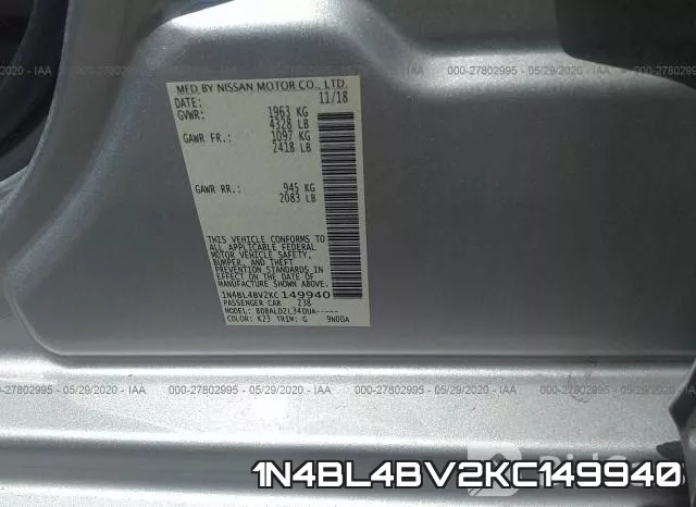 1N4BL4BV2KC149940 фото 10