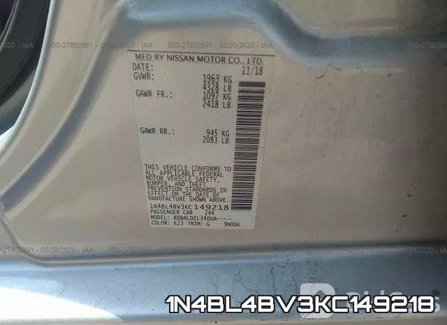 1N4BL4BV3KC149218 фото 10