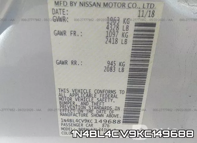1N4BL4CV9KC149688 фото 10