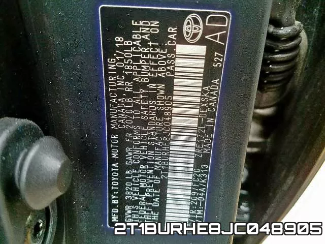 2T1BURHE8JC048905 фото 2