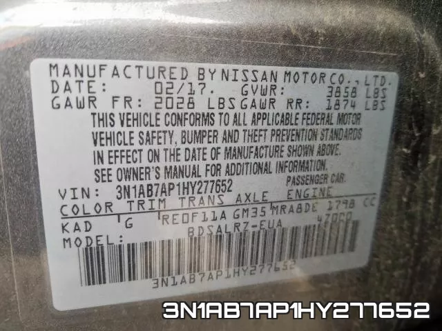 3N1AB7AP1HY277652 фото 2