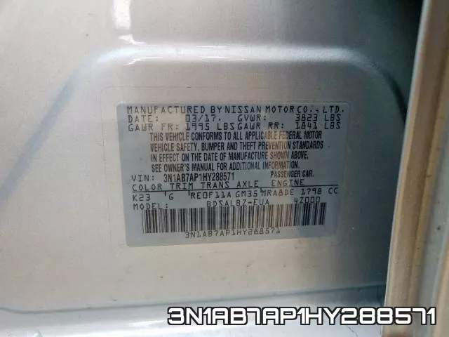 3N1AB7AP1HY288571 фото 2