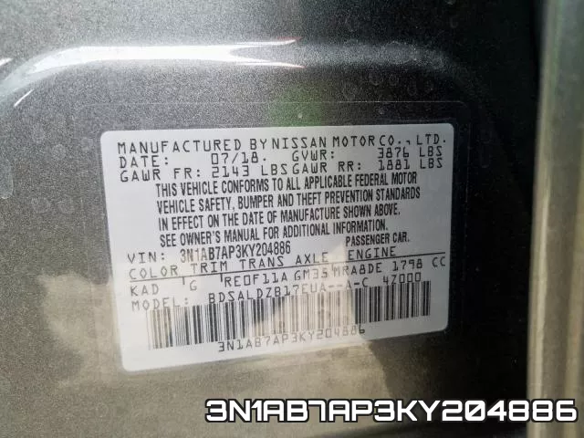 3N1AB7AP3KY204886 фото 2