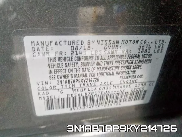 3N1AB7AP9KY214726 фото 2