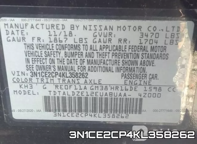 3N1CE2CP4KL358262 фото 10