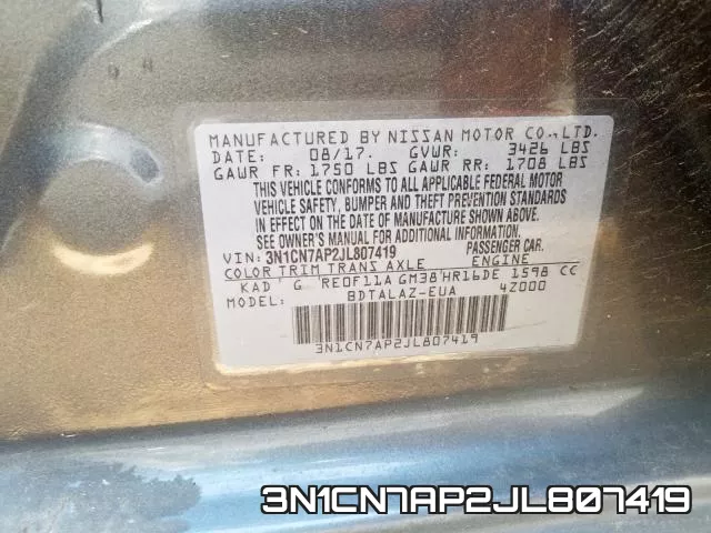 3N1CN7AP2JL807419 фото 2
