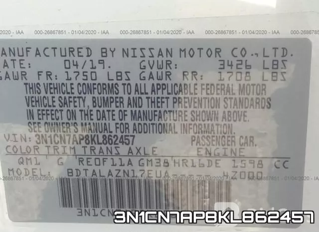 3N1CN7AP8KL862457 фото 10
