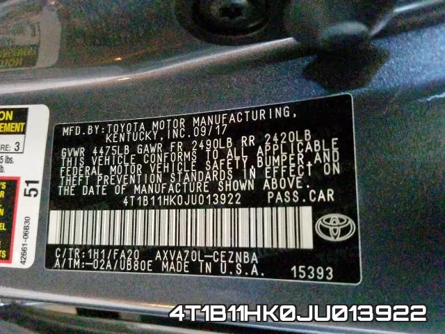 4T1B11HK0JU013922 фото 2