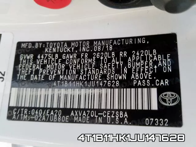 4T1B11HK1JU147628 фото 2