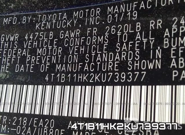 4T1B11HK2KU739377 фото 10