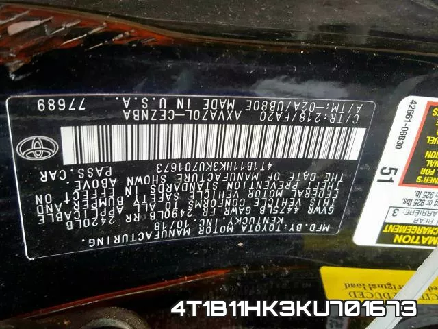 4T1B11HK3KU701673 фото 2