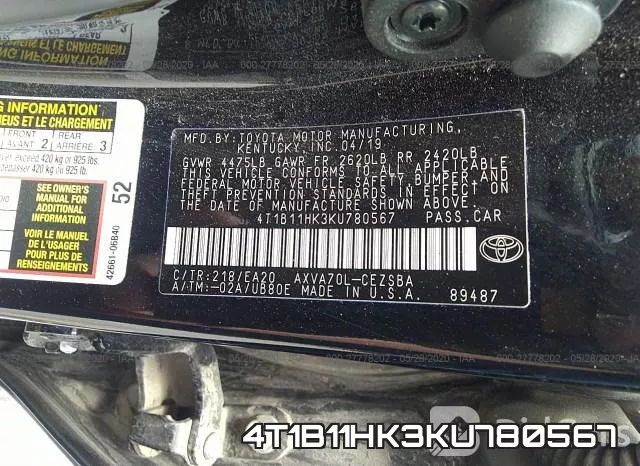 4T1B11HK3KU780567 фото 10