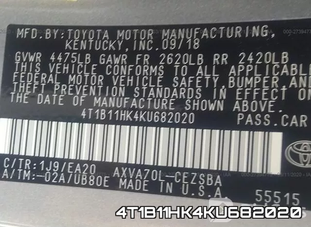 4T1B11HK4KU682020 фото 10