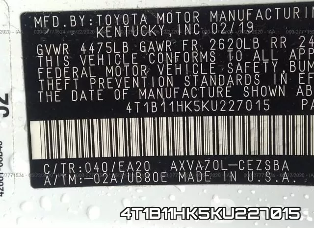 4T1B11HK5KU227015 фото 10