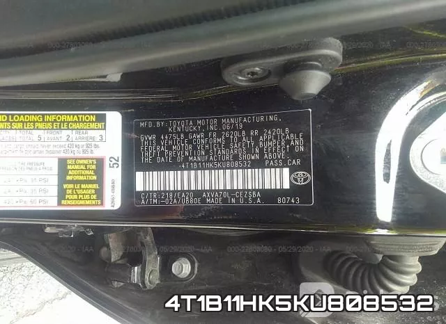 4T1B11HK5KU808532 фото 10