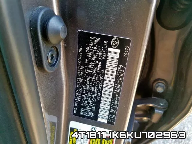 4T1B11HK6KU702963 фото 2