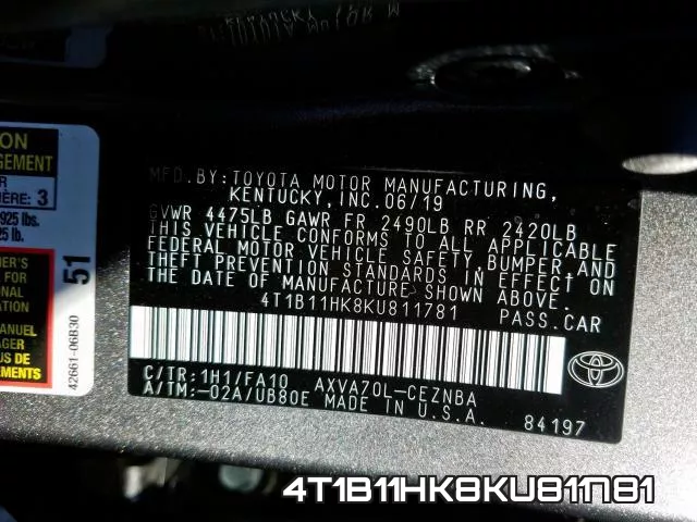4T1B11HK8KU811781 фото 2