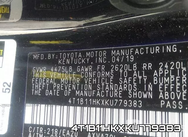 4T1B11HKXKU779383 фото 10
