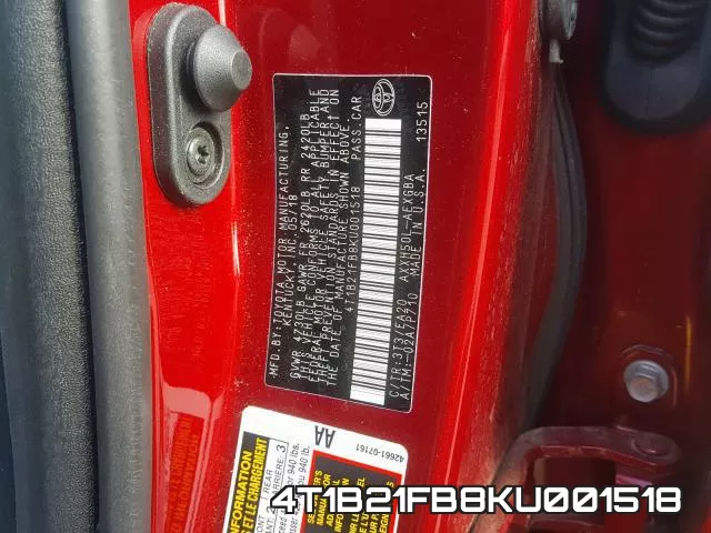 4T1B21FB8KU001518 фото 2