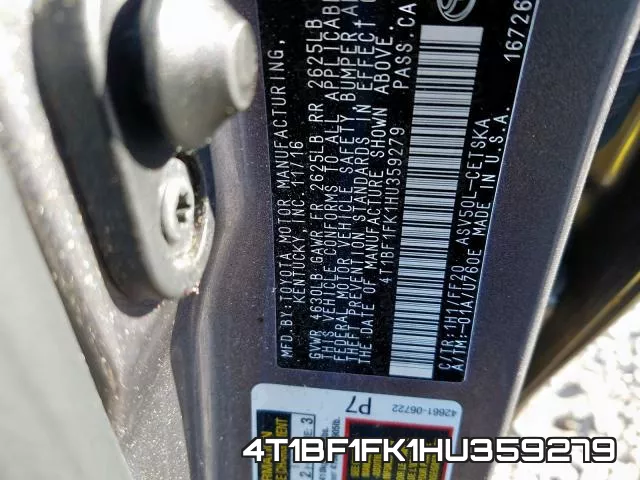 4T1BF1FK1HU359279 фото 2