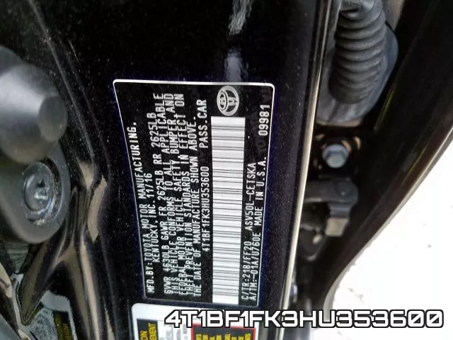 4T1BF1FK3HU353600 фото 2