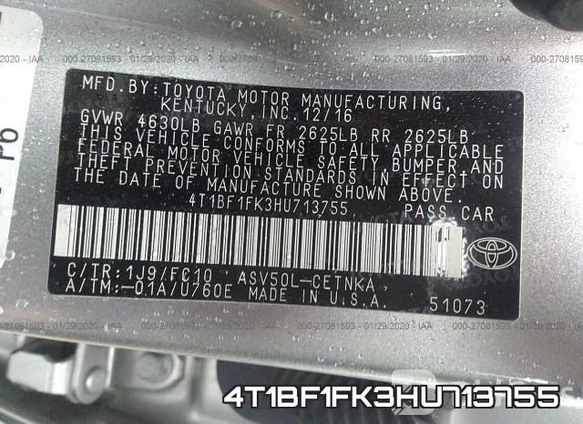 4T1BF1FK3HU713755 фото 10