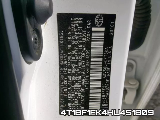 4T1BF1FK4HU451809 фото 2