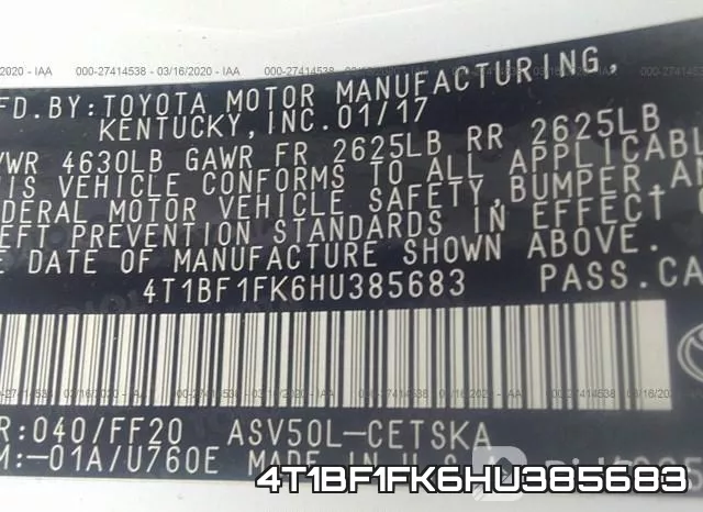 4T1BF1FK6HU385683 фото 10
