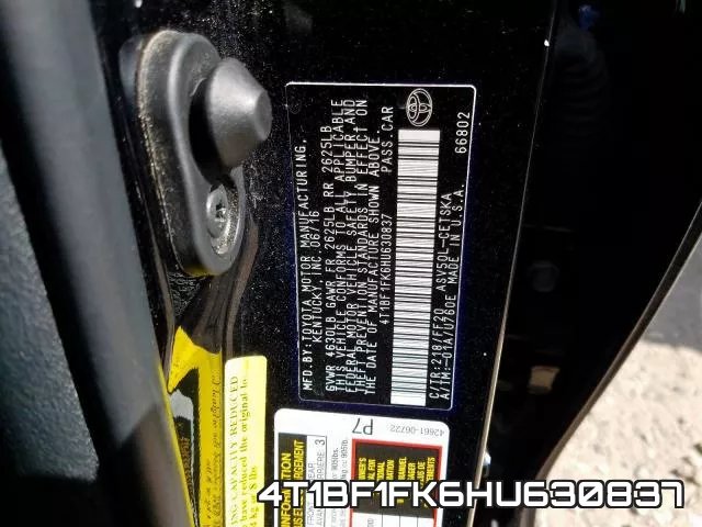 4T1BF1FK6HU630837 фото 2