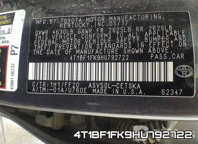 4T1BF1FK9HU792722 фото 10