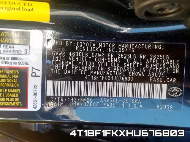 4T1BF1FKXHU676803 фото 2