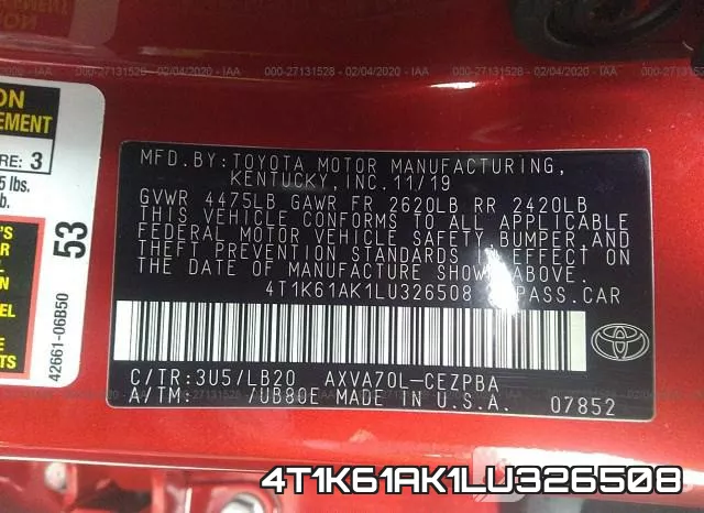 4T1K61AK1LU326508 фото 10