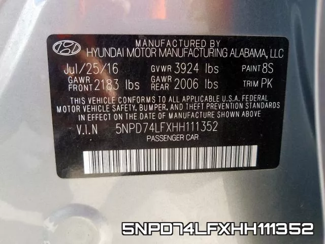 5NPD74LFXHH111352 фото 2