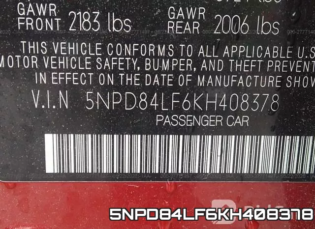 5NPD84LF6KH408378 фото 10