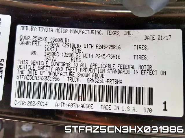 5TFAZ5CN3HX031986 фото 2