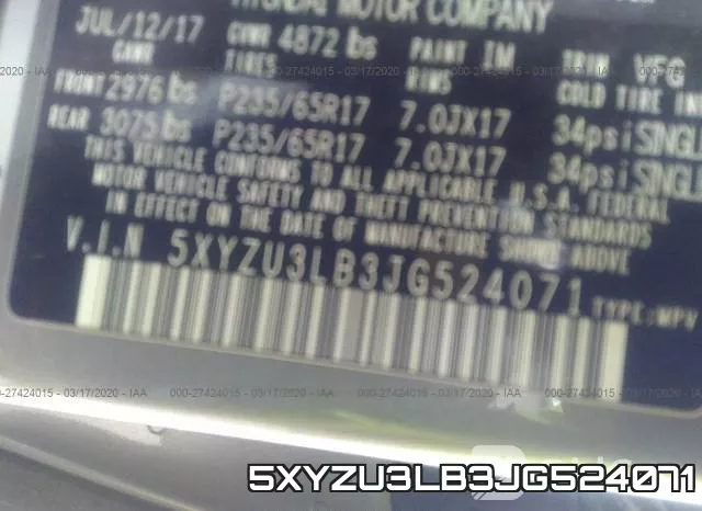 5XYZU3LB3JG524071 фото 10