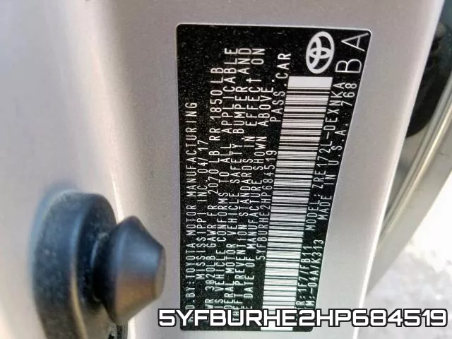 5YFBURHE2HP684519 фото 2