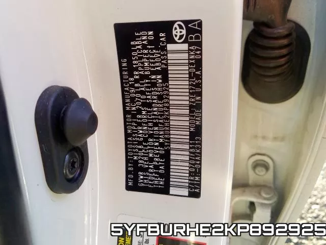5YFBURHE2KP892925 фото 2