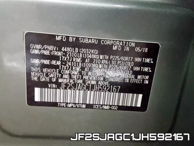 JF2SJAGC1JH592167 фото 2