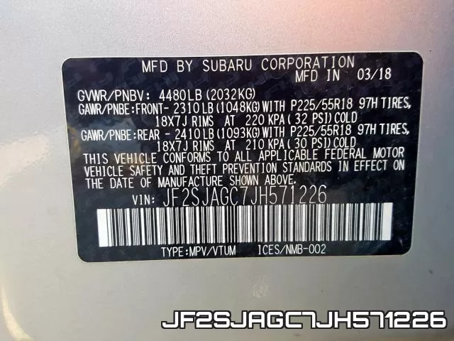 JF2SJAGC7JH571226 фото 2