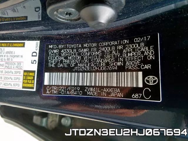 JTDZN3EU2HJ067694 фото 2