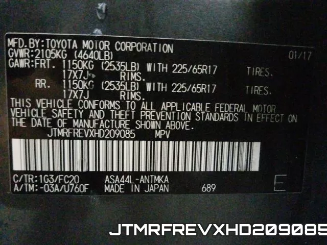 JTMRFREVXHD209085 фото 2
