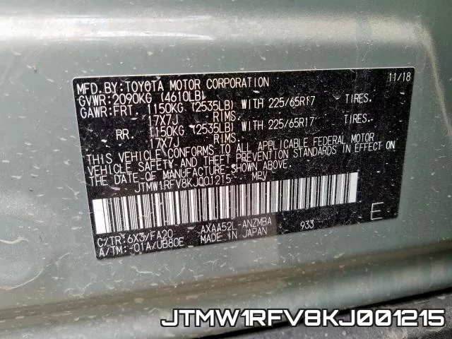 JTMW1RFV8KJ001215 фото 2
